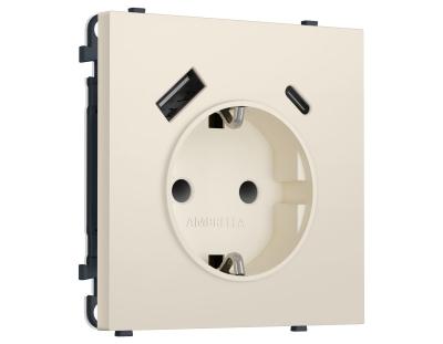 Комплект механизма электрической розетки SIGMA Бежевый матовый 2USB A+C 20W Ambrella Volt MS330010 (SP3300, PR160)