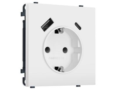 Комплект механизма электрической розетки SIGMA Белый мягкое касание 2USB A+C 20W Ambrella Volt MS830010 (SP8300, PR160)