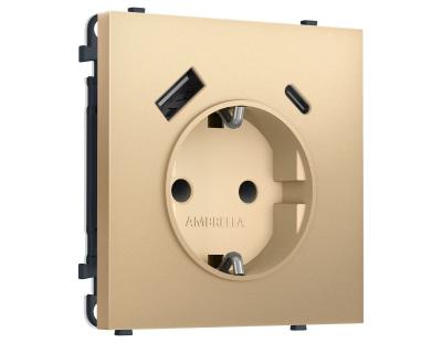 Комплект механизма электрической розетки SIGMA Золото Мягкое касание 2USB A+C 20W Ambrella Volt MS890010 (SP8900, PR160)