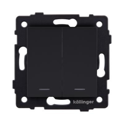 Выключатель кнопочный 2-клавишный 10А/250В с LED подсветкой, черный матовый Kollinger REA-S-014BM для Aspekt, Eleganz, Reflex