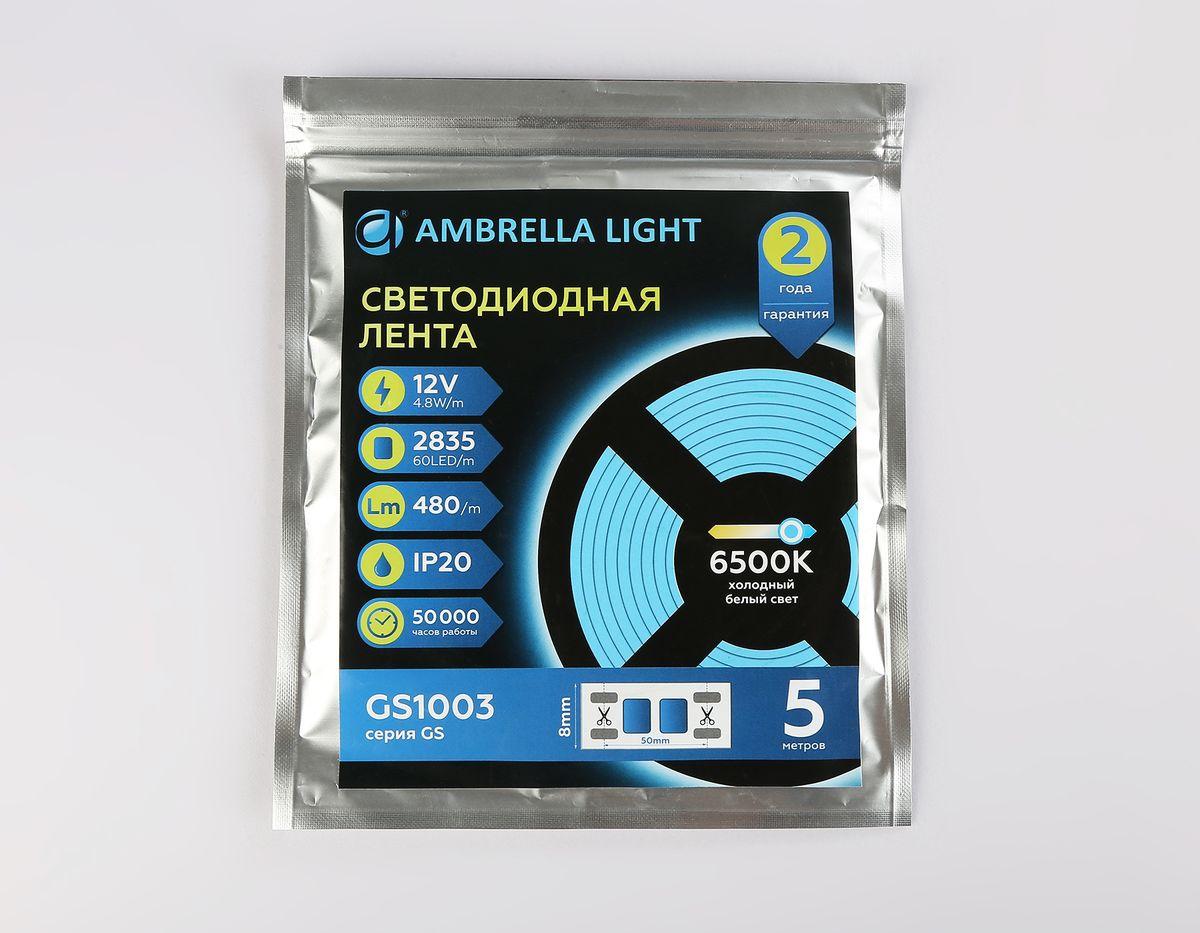 Светодиодная лента Ambrella Light 4,8W/m 60LED/m 2835SMD холодный белый 5M GS1003