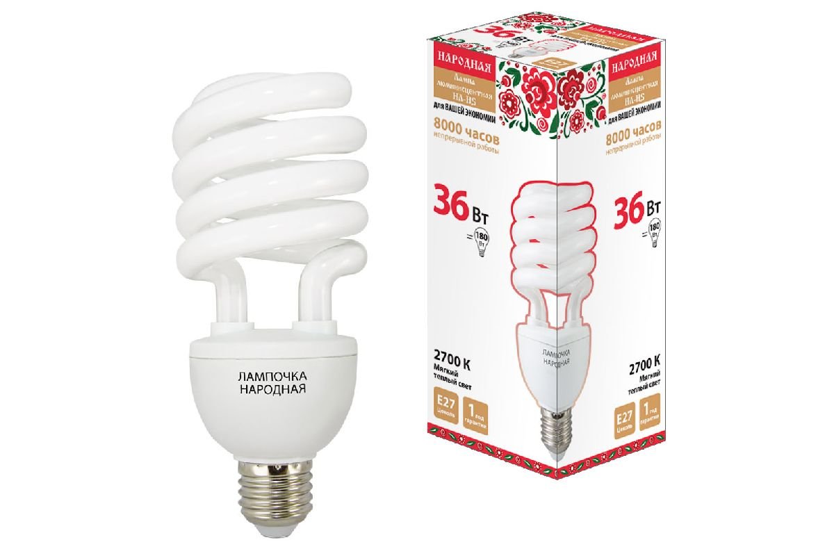 Лампа люминесцентная TDM Electric Народная E27 36W 2700K матовая SQ0347-0031