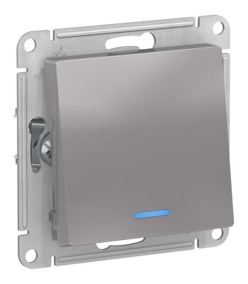 Переключатель 1-клавишный с подсветкой, сх.6а, 10АХ, механизм Systeme Electric AtlasDesign Алюминий ATN000363