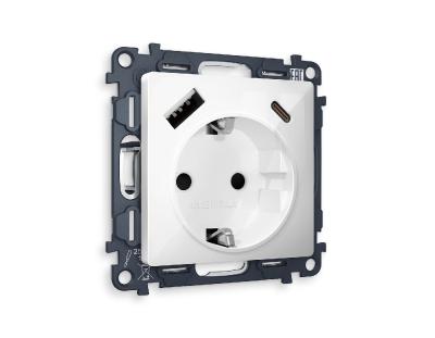 Комплект механизма розетки 2USB A+C 20W (быстрая зарядка) с/з Ambrella Volt Alfa MA110010