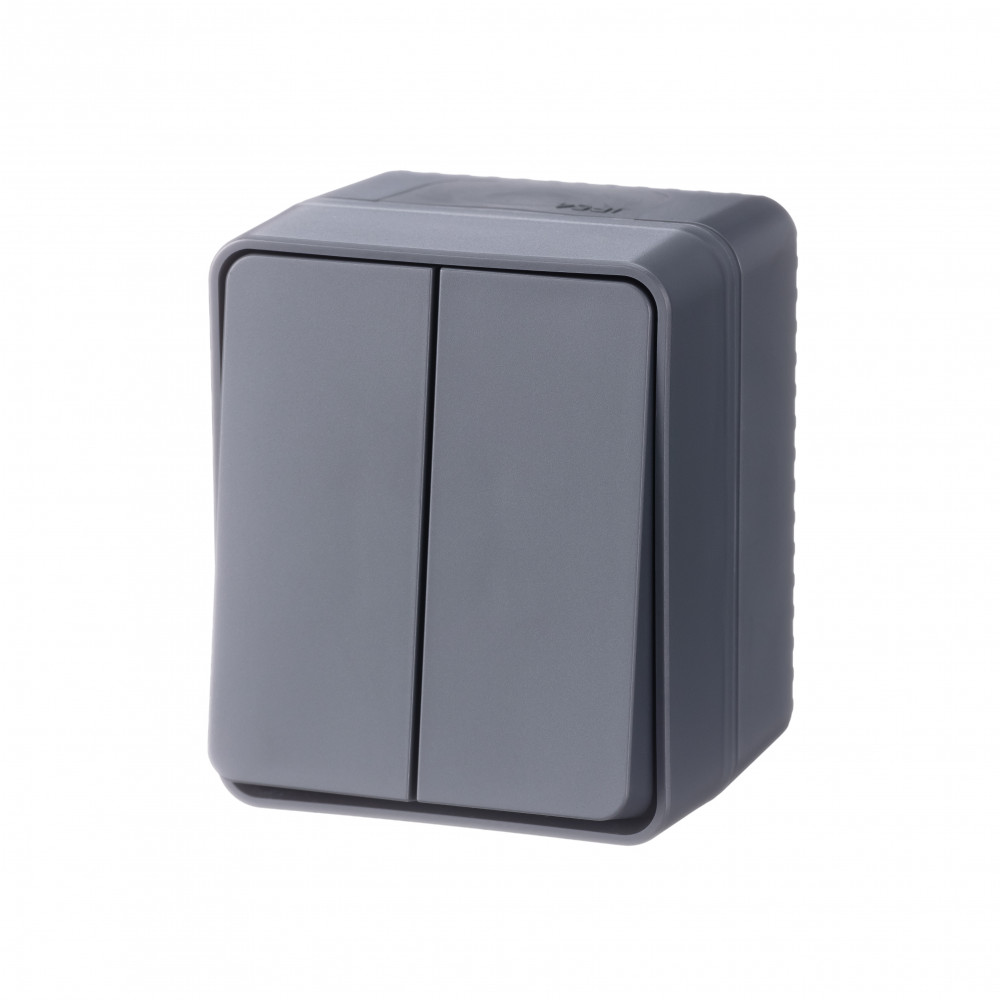 Выключатель 2-клавишный Systeme Electric AtlasDesign Profi54 Наруж Антрацит ATN544051