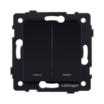 Выключатель кнопочный 2-клавишный 10А/250В с LED подсветкой, черный Kollinger REA-S-014BK для Aspekt, Eleganz, Reflex