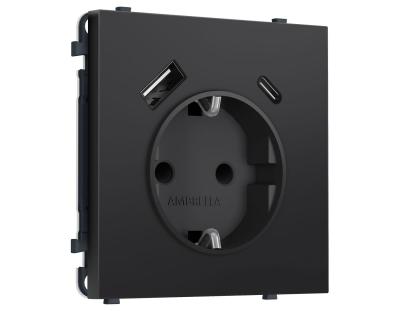 Комплект механизма электрической розетки SIGMA Черный матовый 2USB A+C 20W Ambrella Volt MS810010 (SP8100, PR160)
