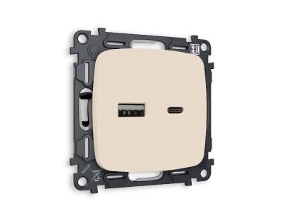 Комплект механизма розетки 2USB A+C 20W (быстрая зарядка) Ambrella Volt Omega MO331010