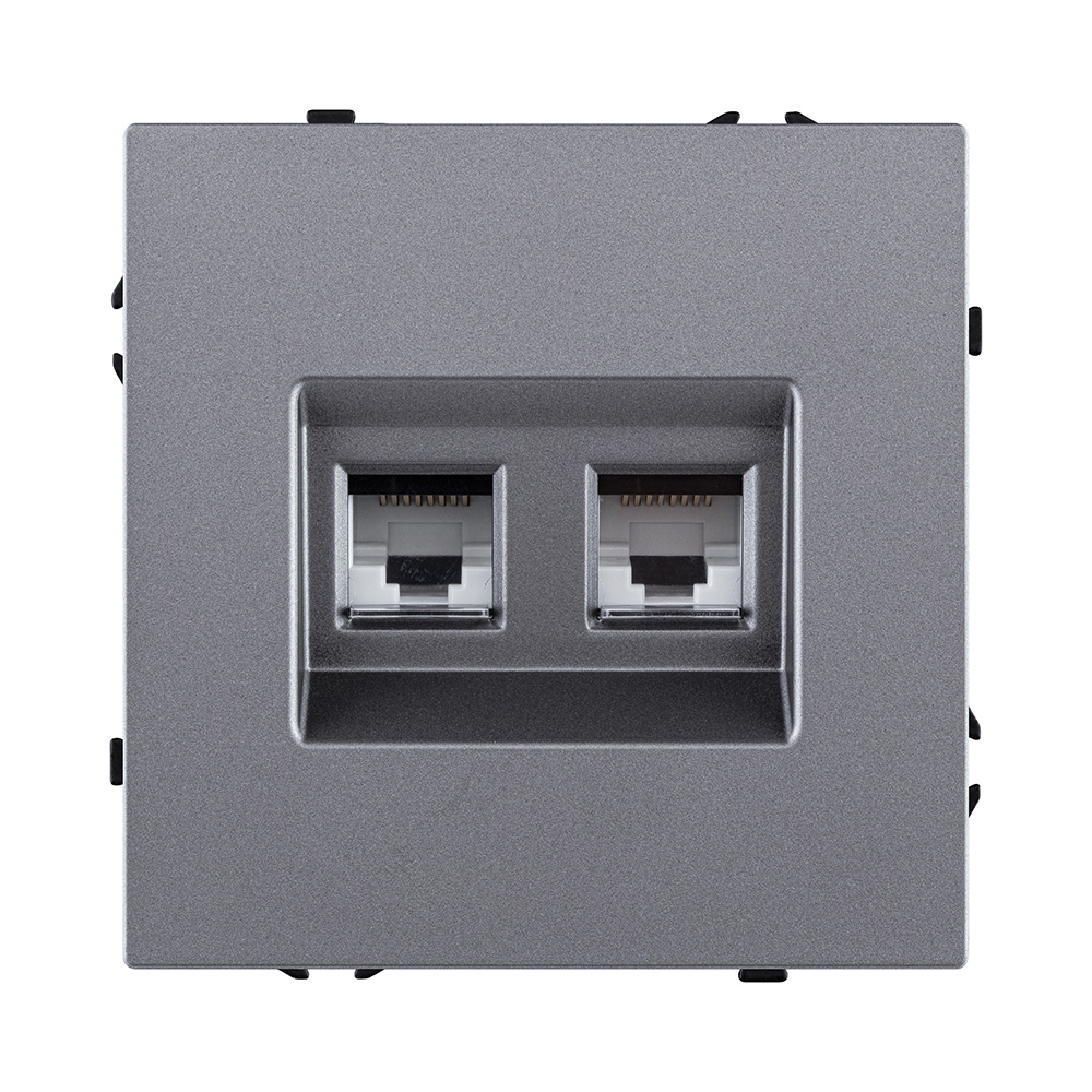 Розетка двойная Ethernet RJ45 Cat.6, серый Kollinger Eclipse EC-018GY