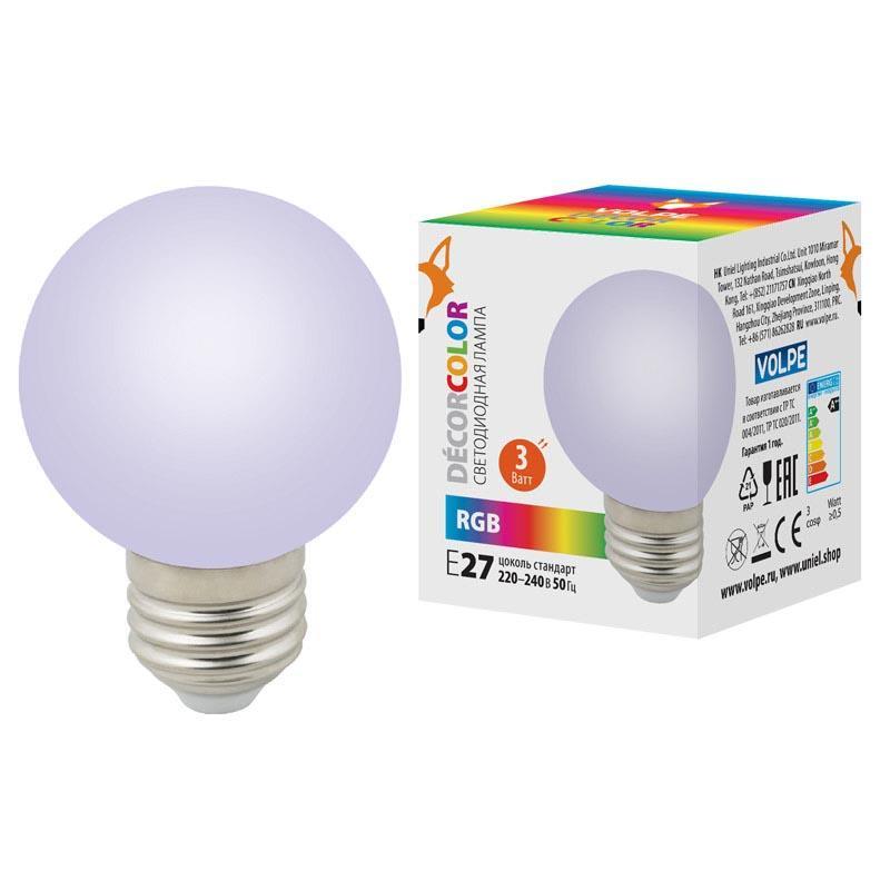 Лампа светодиодная (UL-00006960) Volpe E27 3W матовая LED-G60-3W/RGB/E27/FR/С