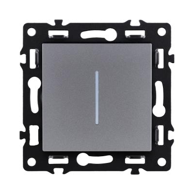 Выключатель кнопочный 1-клавишный 10А/250В с LED подсветкой, серый Kollinger Asthetik AS-012GY
