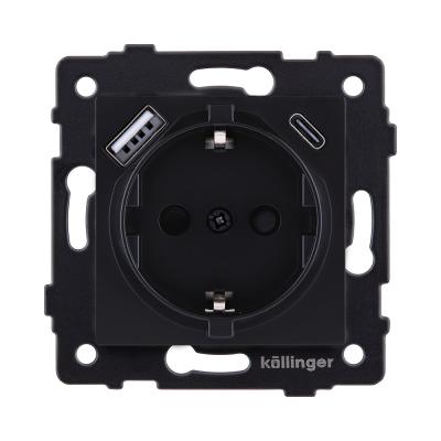 Розетка штепсельная SCHUKO 16A/250 В с USB A+C 20W, черный матовый Kollinger REA-004BM для Aspekt, Eleganz, Reflex