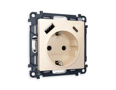 Комплект механизма розетки 2USB A+C 20W (быстрая зарядка) с/з Ambrella Volt Alfa MA310010