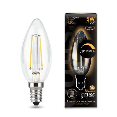 Лампа светодиодная диммируемая Gauss филаментная E14 5W 2700К прозрачная 103801105-D