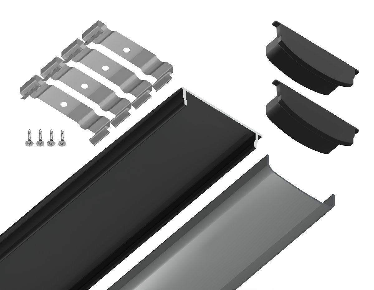 Алюминиевый накладной профиль Ambrella Light Alum Profile GP1600BK/BK