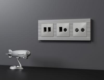 Комплект механизма компьютерной двойной розетки RJ-45 Ambrella Volt MA412110 (8P8C) CAT6 с автоматической защитной шторкой Alfa Серебро глянец Quant