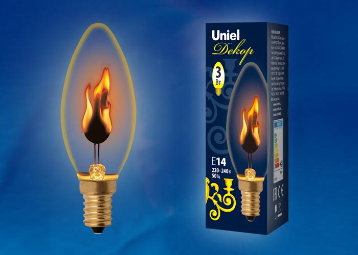 Лампа декоративная (UL-00002981) Uniel E14 3W золотистая IL-N-C35-3/RED-FLAME/E14/CL