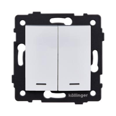 Выключатель 2-клавишный 10А/250В с LED подсветкой, изогнутый, белый Kollinger REA-R-008WH для Aspekt, Eleganz, Reflex