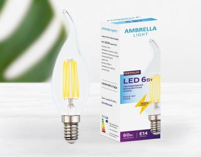 Лампа светодиодная филаментная Ambrella light E14 6W 4200K прозрачная 202215