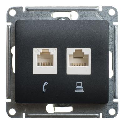 Розетка 2-ая компьютерная RJ45+RJ45, кат.5E Systeme Electric Glossa Антрацит GSL000785KK