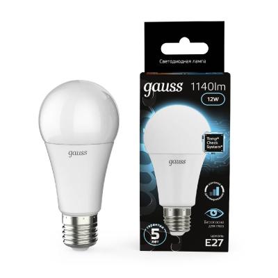 Лампа светодиодная диммируемая Gauss E27 12W 4100K груша матовая 102502212-S