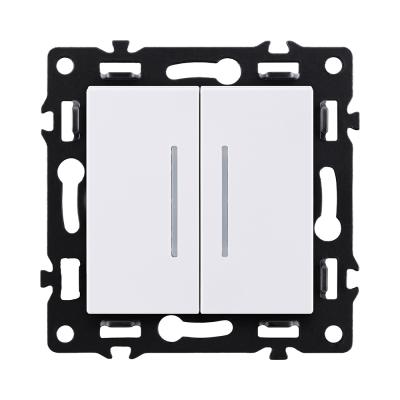 Выключатель 2-клавишный проходной 10А/250В с LED подсветкой, белый Kollinger Asthetik AS-011WH