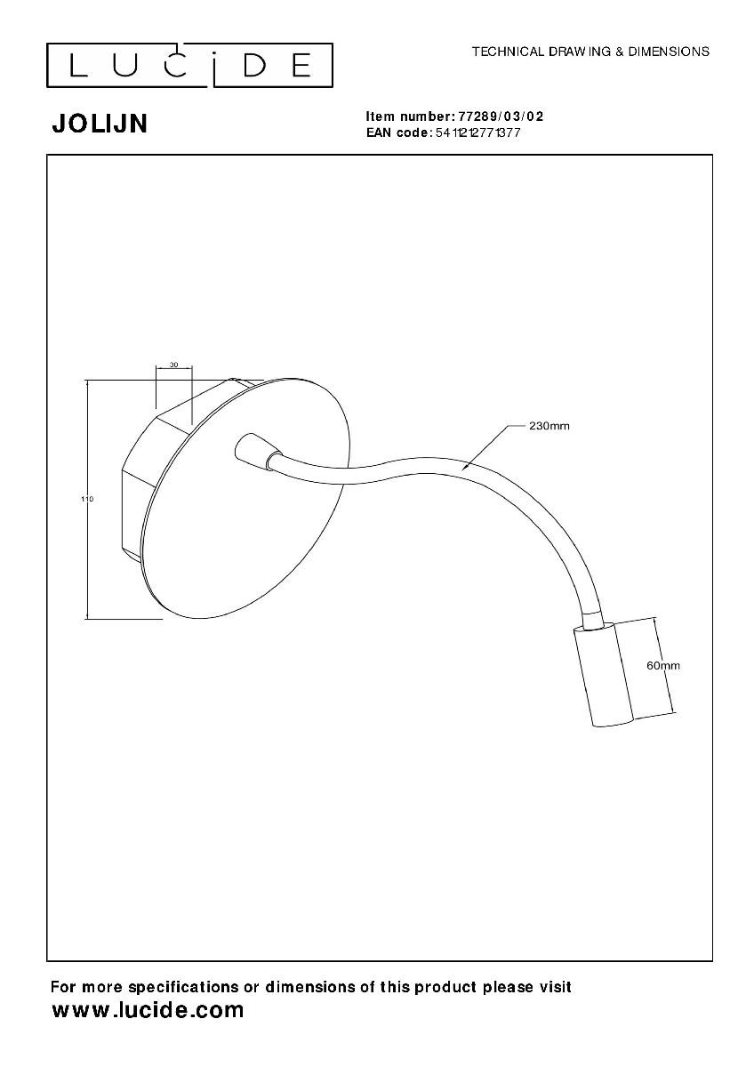 Гибкое бра Lucide Jolijn 77289/03/02