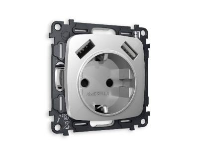 Комплект механизма розетки 2USB A+A 18W (быстрая зарядка) с/з Ambrella Volt Omega MO409010