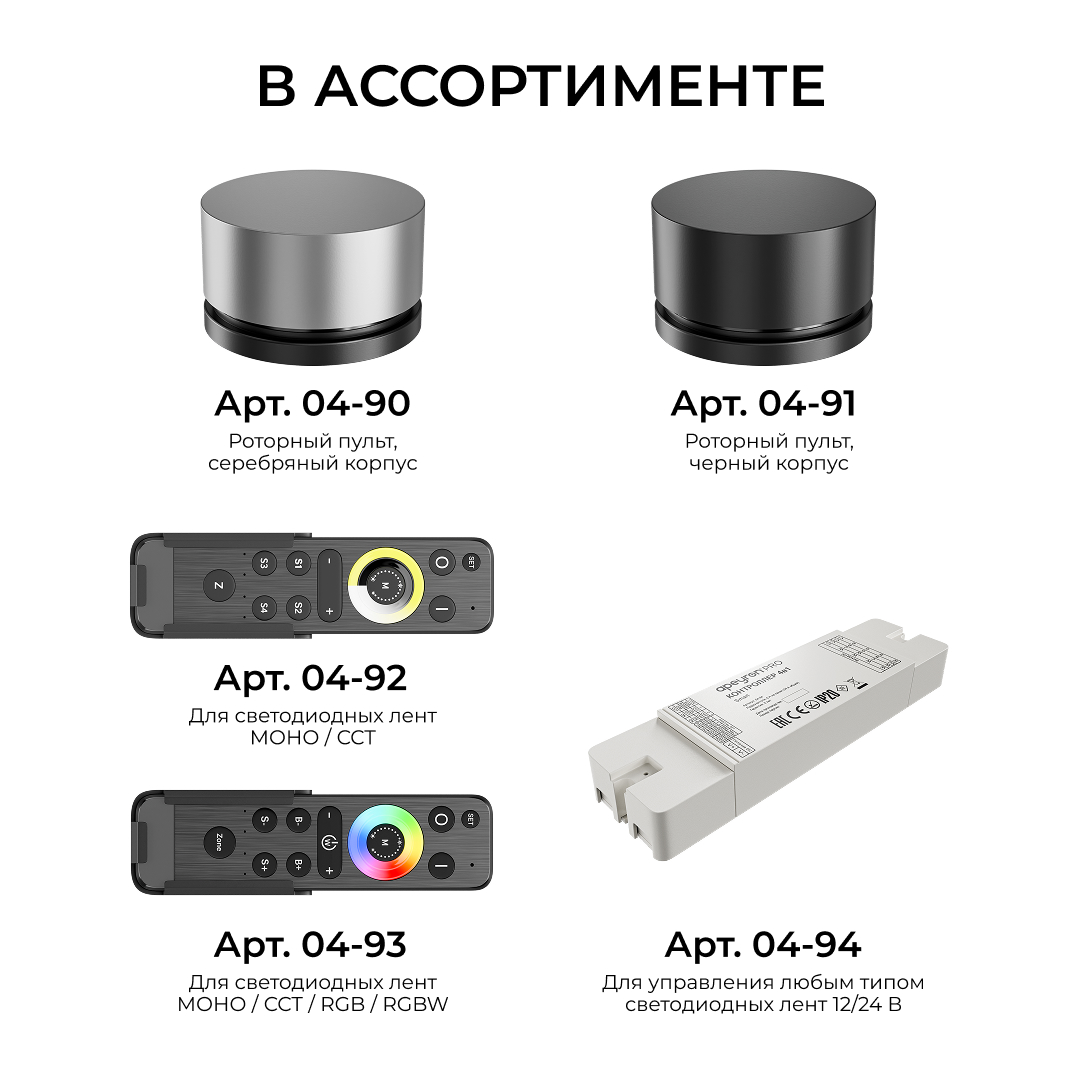 Пульт круглый IP20 24GHz CCT+mono+RGB+RGBW Apeyron  04-90