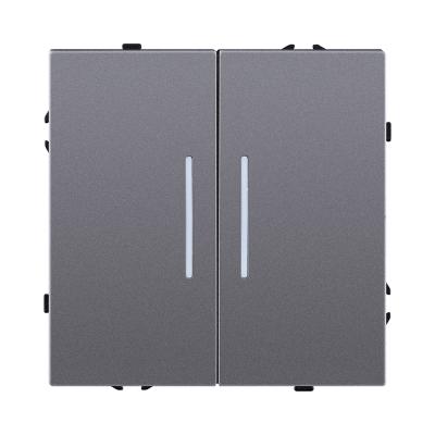 Выключатель 2-клавишный 10А/250В с LED подсветкой, серый Kollinger Eclipse EC-010GY