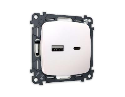 Комплект механизма розетки 2USB A+C 20W (быстрая зарядка) Ambrella Volt Omega MO211010