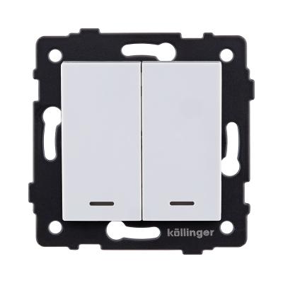 Выключатель кнопочный 2-клавишный 10А/250В с LED подсветкой, белый Kollinger REA-S-014WH для Aspekt, Eleganz, Reflex