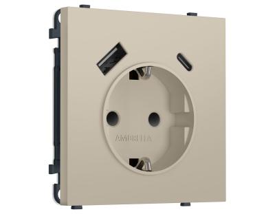 Комплект механизма электрической розетки SIGMA Кашемир 2USB A+C 20W Ambrella Volt MS350010 (SP3500, PR160)