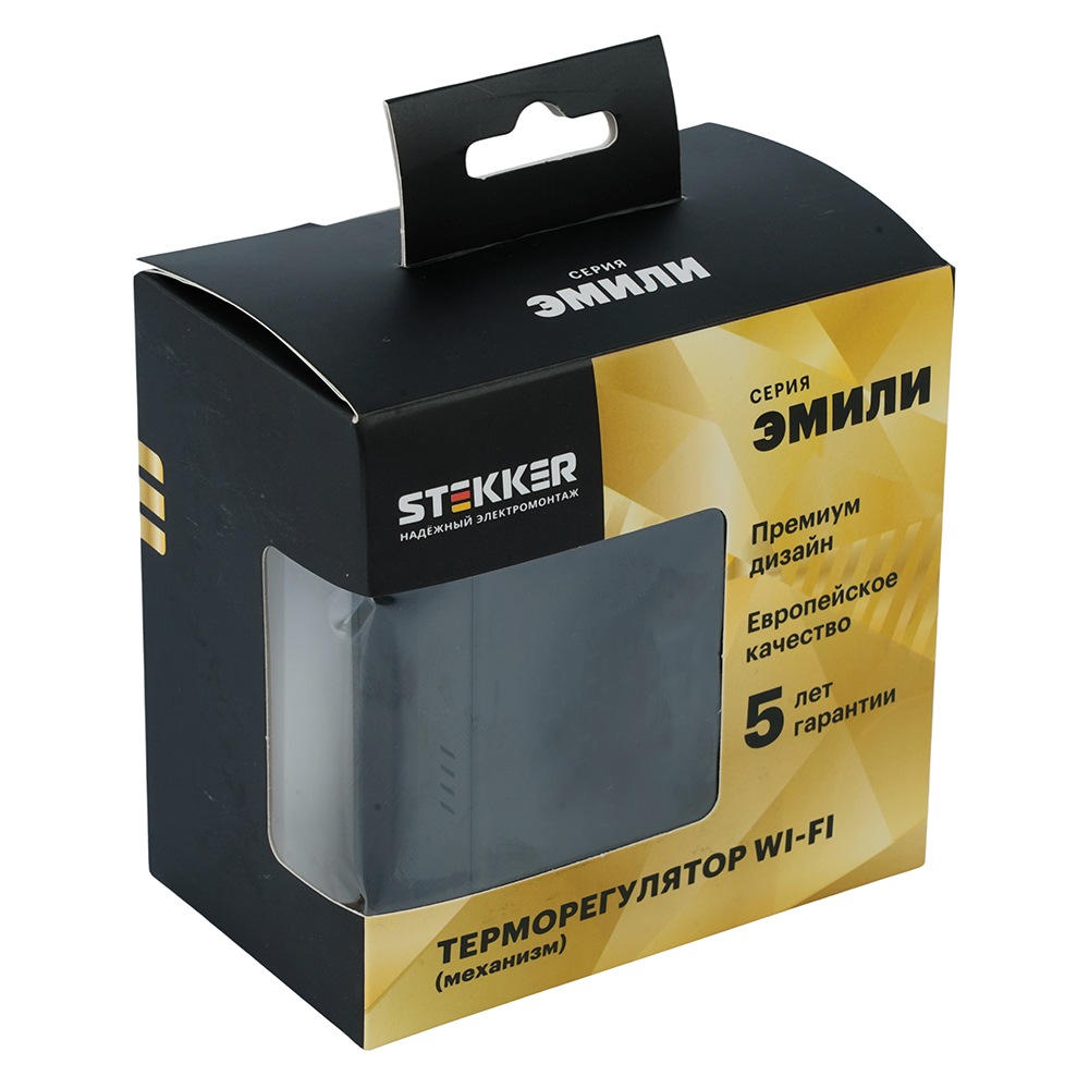Терморегулятор Wi-Fi (механизм) Stekker Эмили RSW00-5119-05 250В 3500Вт черный уголь, soft touch 50377