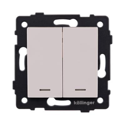 Выключатель кнопочный 2-клавишный 10А/250В с LED подсветкой, кашемир матовый Kollinger REA-S-014CM для Aspekt, Eleganz, Reflex