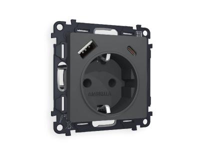 Комплект механизма розетки 2USB A+C 20W (быстрая зарядка) с/з Ambrella Volt Alfa MA910010