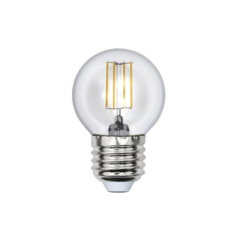 Лампа светодиодная филаментная (UL-00000196) Uniel E27 6W 3000K прозрачная LED-G45-6W/WW/E27/CL