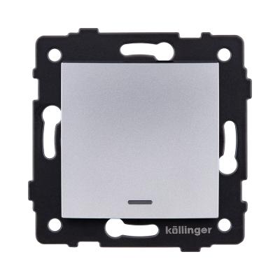 Выключатель кнопочный 1-клавишный 10А/250В с LED подсветкой, изогнутый, серый Kollinger REA-R-013GY для Aspekt, Eleganz, Reflex