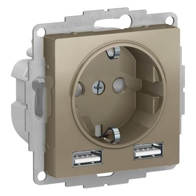Розетка Systeme Electric AtlasDesign Шампань A+A, 5В/2,4А, 2х5В/1,2А SO + USB ATN000530