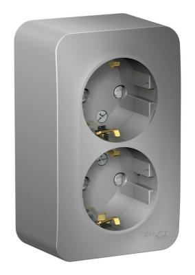Розетка 2-ая с/з со шторками 16А, 250В, изолир. Пластина Systeme Electric Blanca наруж Алюминий BLNRA011213