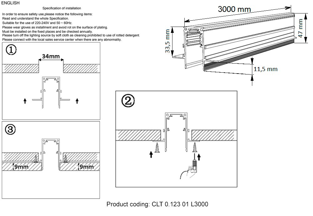 Шинопровод магнитный встраиваемый Crystal  Lux CLT 0.123 01 L3000 WH