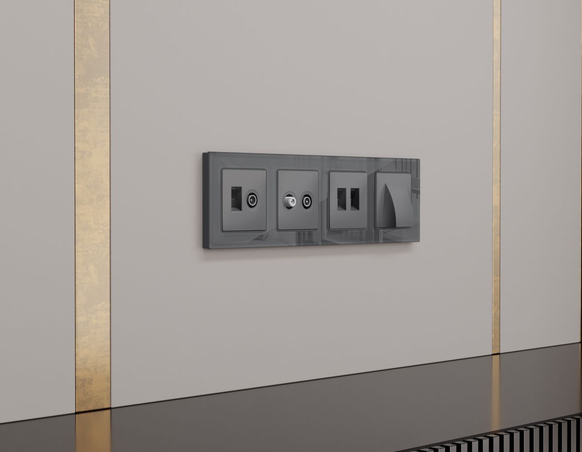 Комплект механизма розетки TV оконечной + SAT 5-862MHz 3.5dB/950-2150MHz 3.5dB Alfa Антрацит серый Quant Ambrella Volt MA663310 (AP6633, VM217)