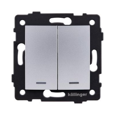 Выключатель 2-клавишный 10А/250В с LED подсветкой, изогнутый, серый Kollinger REA-R-008GY для Aspekt, Eleganz, Reflex