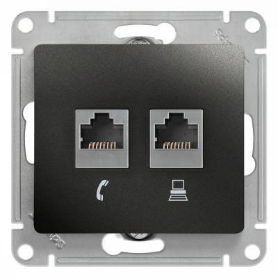 Розетка 2-ая RJ11+RJ45, кат.5E Systeme Electric Glossa Антрацит GSL000785