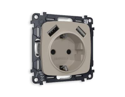Комплект механизма розетки 2USB A+A 18W (быстрая зарядка) с/з Ambrella Volt Omega MO369010