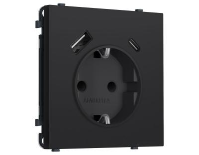 Комплект механизма электрической розетки SIGMA Черный Мягкое касание 2USB A+C 20W Ambrella Volt MS990010 (SP9900, PR160)