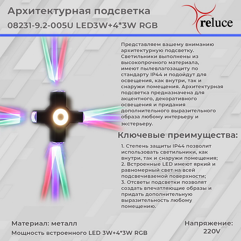 Архитектурный светильник Reluce 08231-9.2-005U LED3W+4*3W RGB BK