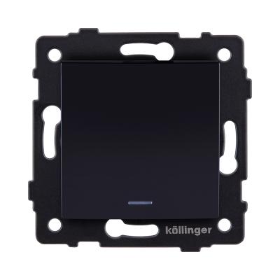 Выключатель кнопочный 1-клавишный 10А/250В с LED подсветкой, изогнутый, черный Kollinger REA-R-013BK для Aspekt, Eleganz, Reflex