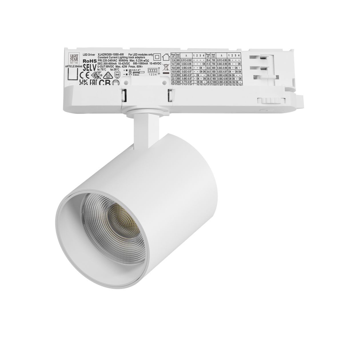 Трековый трехфазный светильник Quattro LED с адаптером Lightstar Alta Base A5436QT