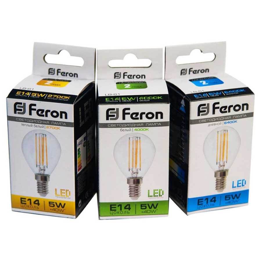 Лампа светодиодная филаментная Feron E14 5W 2700K Шар Прозрачная LB-61 25578